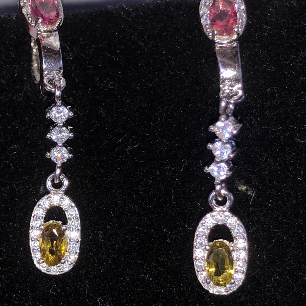 Genuine Tourmaline Cubic Zirconia Earrings - Picture 4 of 7